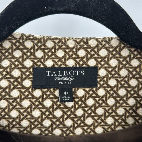 Talbots Brown and Cream Tweed semi cropped 3 quarter sleeve size 4P doted blazer - Picture 3 of 7